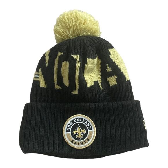 NFL Saints Beanie NOLA Tassel Top Warm Fleece Lined Black One Size fits Most - Picture 2 of 4